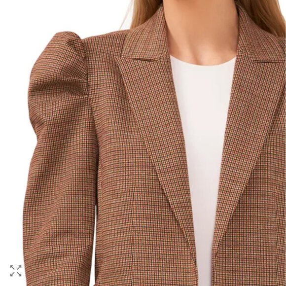 CeCe Puff-Shoulder Open Front Long Sleeve Blazer, Houndstooth plaid, S, NWT - Picture 5 of 8